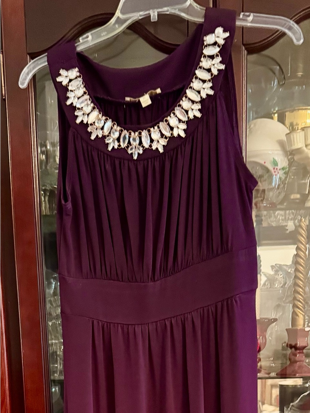 Embellished Sleeveless Maxi Dress in Deep Plum